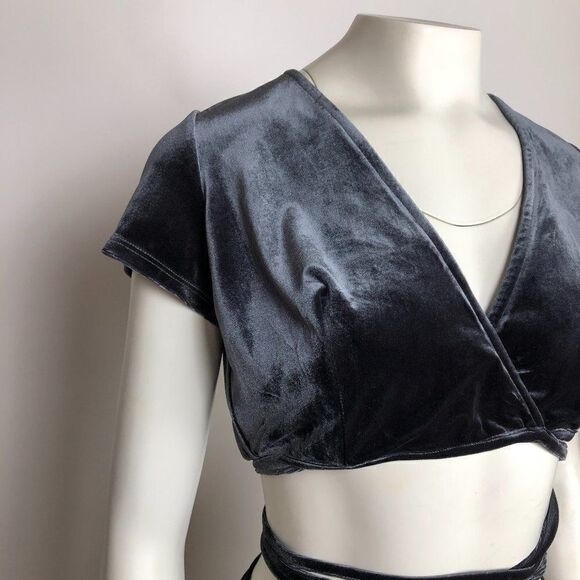 ZARA GREY VELVET WRAP TOP BLOUSE - Picture 4 of 7